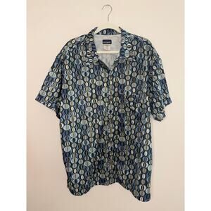 Vintage Patagonia Rhythm Shirt XL Blue Atomic Geo Print Y2K Surf Camp Rare